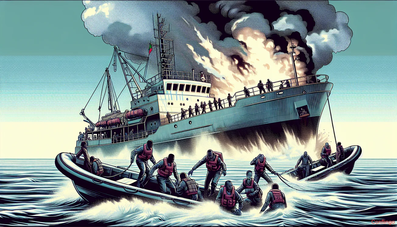 Illustration for the news article: Crew Abandons Attacked Vessel in the Red Sea - Conflingo.no