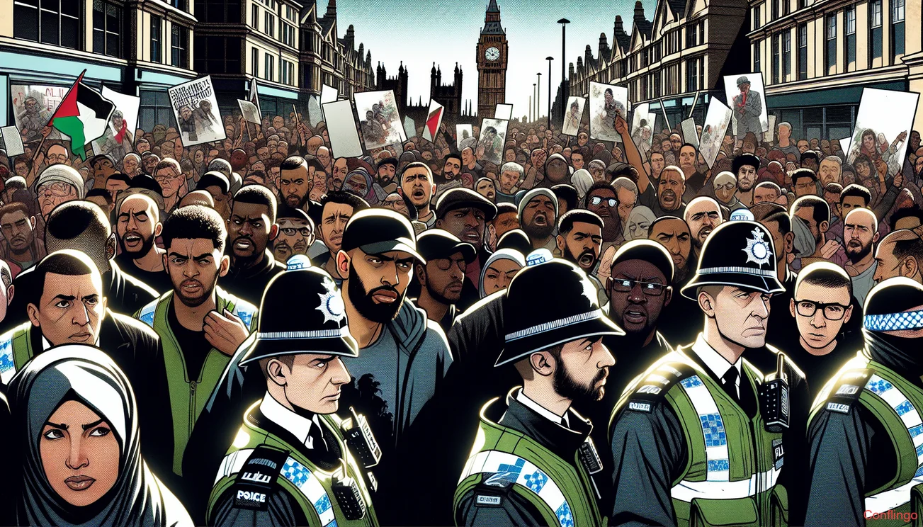 Illustration for the news article: More Than 20 Pro-Palestinian Demonstrators Detained in London - Conflingo.no