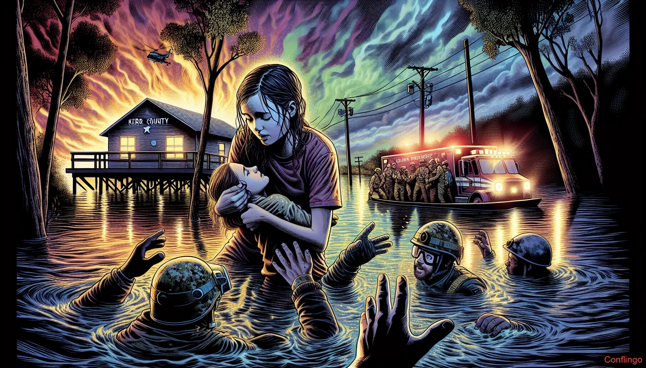 Illustration for the news article: Two Girls Rescued from Tree Amid Texas Flooding - Conflingo.no